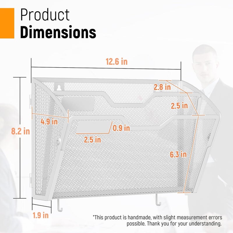 Docnest 2 Tier Mesh Wall File Holders with Hooks – 3 Pack Hanging Letter Holder - Document Organizer for Mail, Paper, Office, Home, School – Space-Saving Wall Mounted Folder Holder – White - Image 2